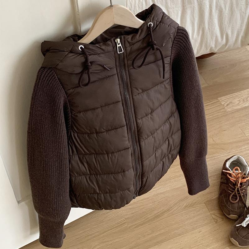 Fashion Female Short Coat Winter Jackets Hooded Knitted Sleeves Loose Thick Warm Women Parkas