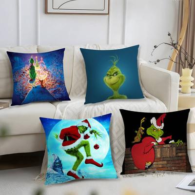 Cartoon Green Monster Pillow Case Short Plush Print Cushion Cover Square Throw Pillow Covers Sofa Home Decor