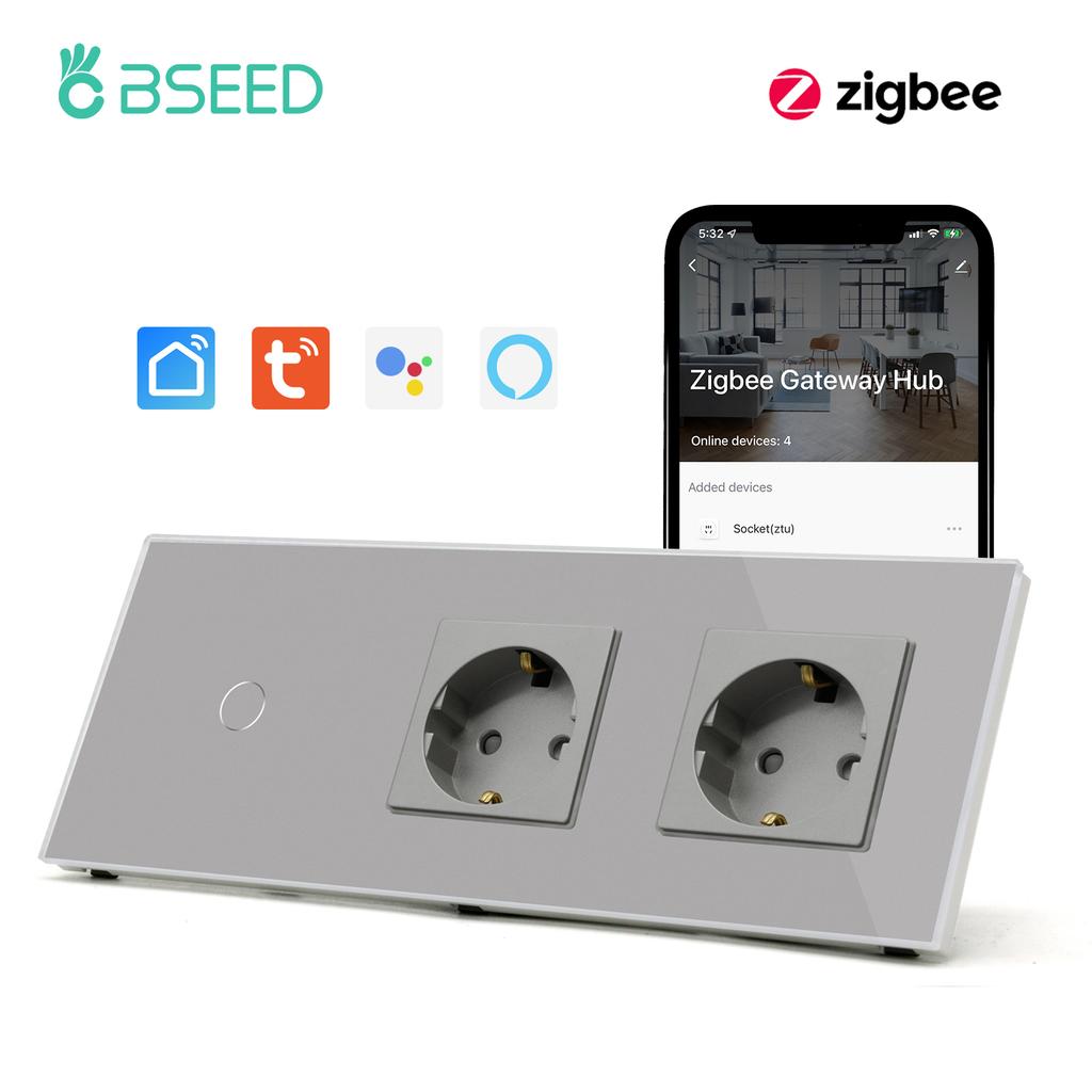 BSEED Zigbee 1/2/3Gang Touch Light Switch 1/2/3Way Sensor Switches With EU Type-c USB Sockets Tuya Smart Life Alexa Control