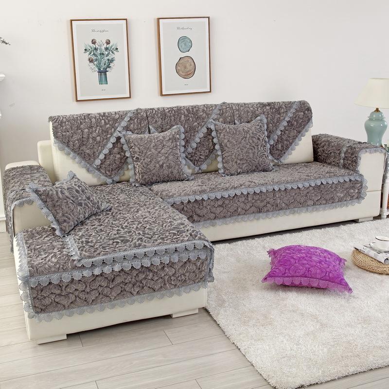 High-end European Thick Flannel Sofa Cushion Fashion Rose Anti-slip Sofa Cover Sofa Towel Cover