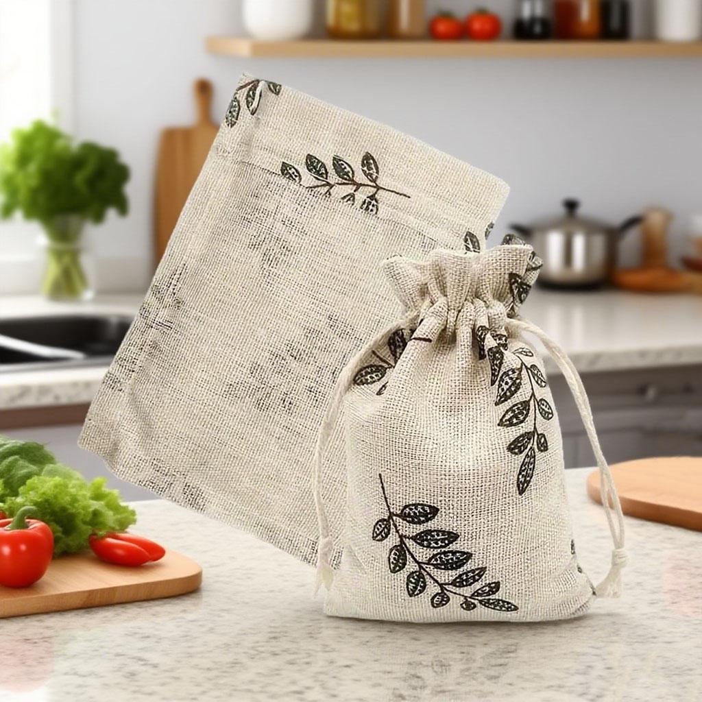 20Pcs Leaf Print Drawstring Gift Bags - Jewelry/Wedding/Birthday Party Favors | Eco-friendly Decor & Present Packaging