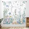 Watercolor Ocean Sea Life Seahorse Starfish Shell Print Window Curtain For Bathroom Bedroom Decor