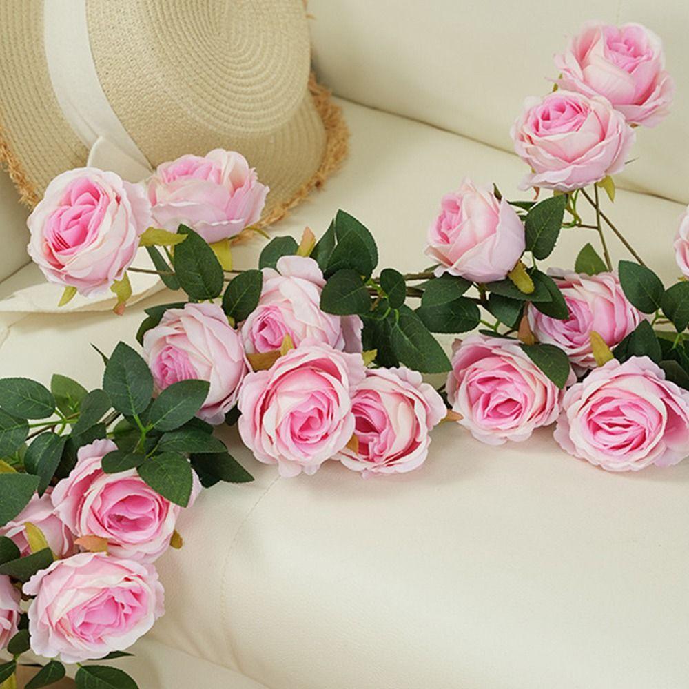 Multicolor Artificial Rose Vine Photo Props Green Leaves Rose Silulation Flower DIY Wall Ornament Fake Flower Vines