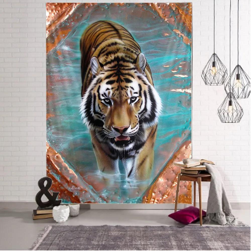Blanket Curtain Home Bedroom Living Room Decoration Animal Ferocious Tiger Wall Hanging Tapestry Art