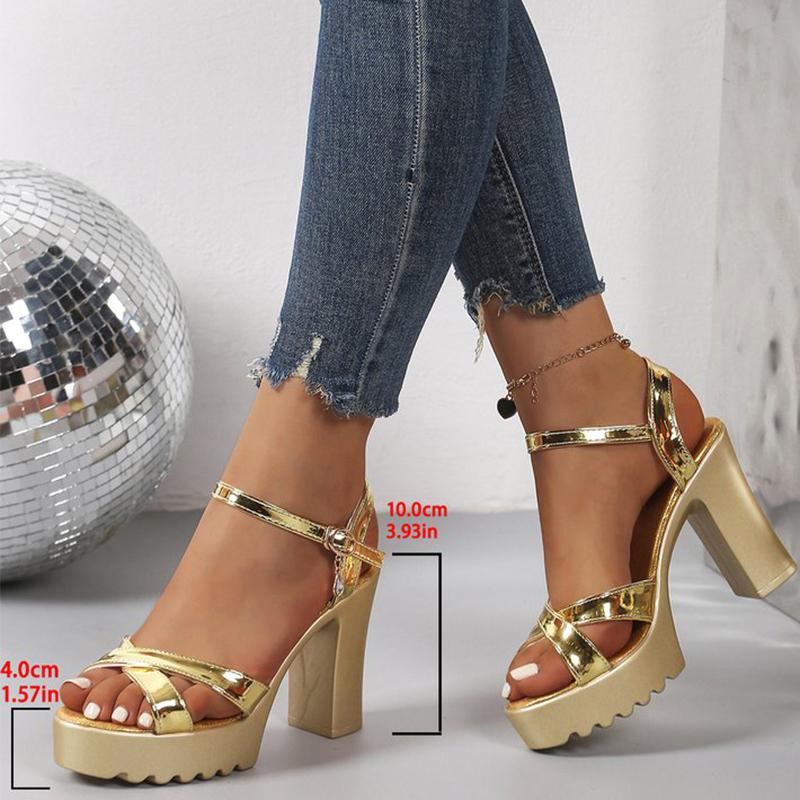 Fashion Summer Luxury Diamond Buckle Strap Women's Pumps Square Heel Solid Pumps Shoes Women Fashion Pu Platform High Heels Female