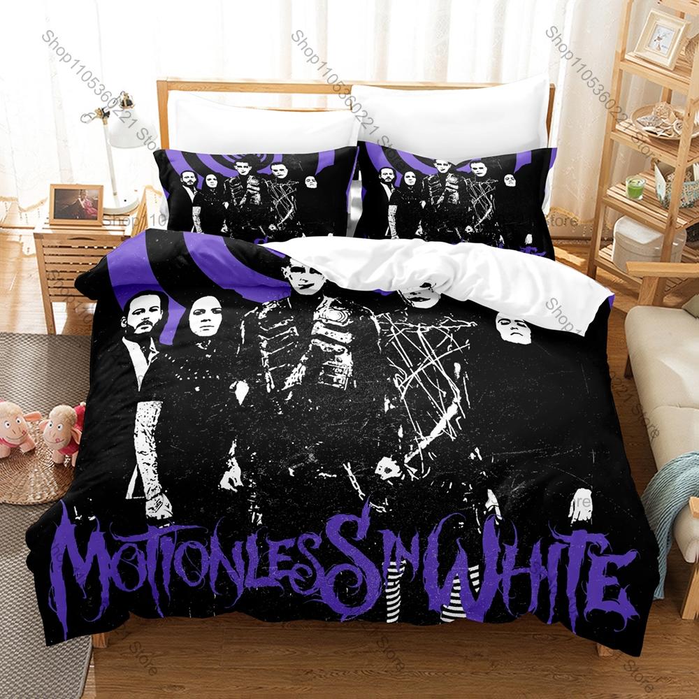 Spookachtige Zombie Schedel Grafisch M-Motionless In White Metalcore Beddengoed Set Dekbedovertrek Met 2 Kussenslopen Tiener Gotische Slaapkamer Decor