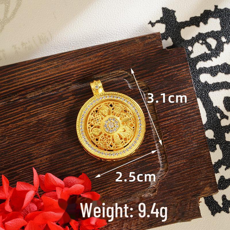 Ancient Gold Sand Eight-Treasure Compass Blessing Necklace - Chinese Retro Copper Alloy Jewelry
