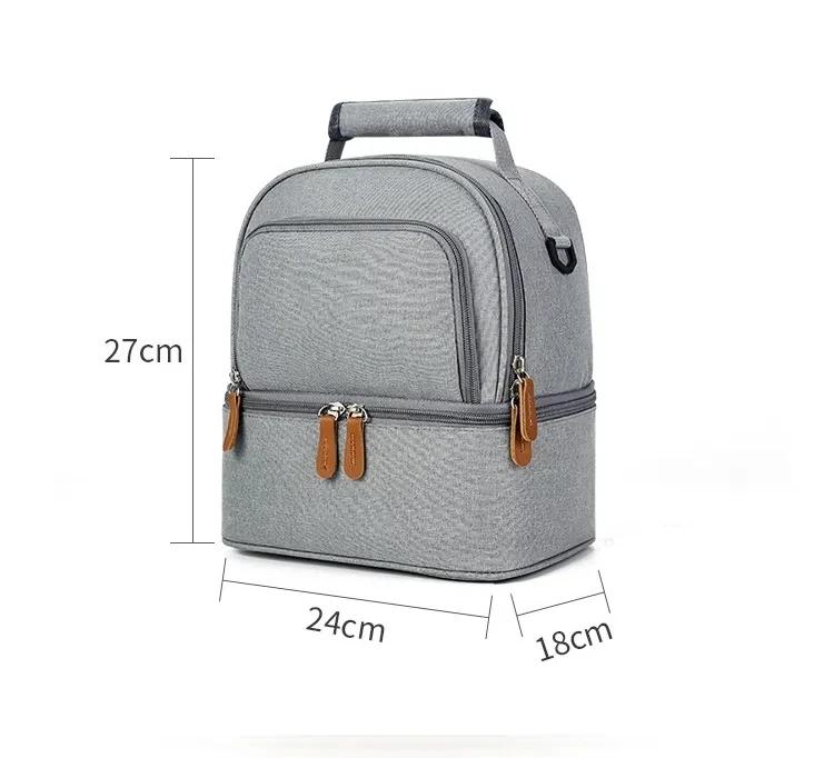 Large Capacity Portable Lunch Bag Hot Picnic School Food Lunch Bag Insulation Material, Fresh Cooler, Handbag with Lunch Bag серый