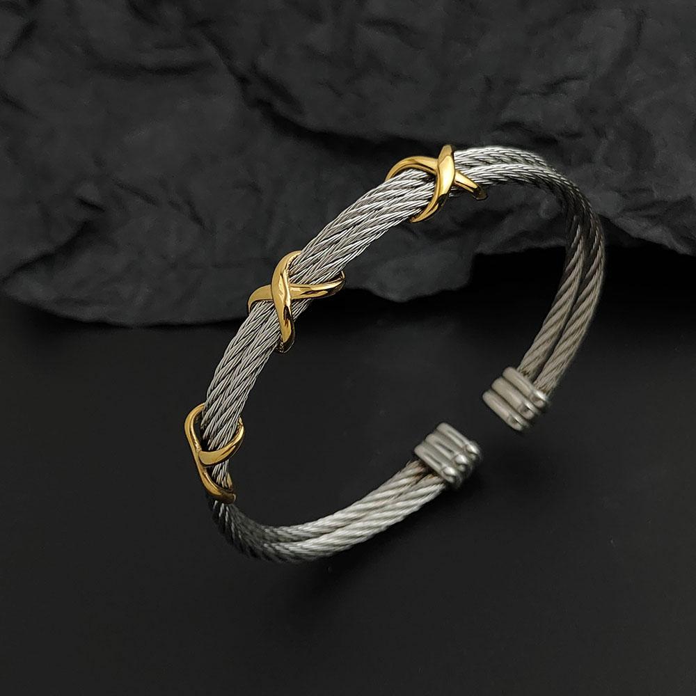 

Creative Double-layer Steel Wire Cross-plated Stainless Steel Women s Bracelet, Waterproof and Rust-free, Couple Bracelet