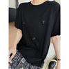 DIMANAF 2026 Plus Size New Dress Summer Women Beach Shirt Dress Black Floral Loose Casual Long Dresses O-Neck