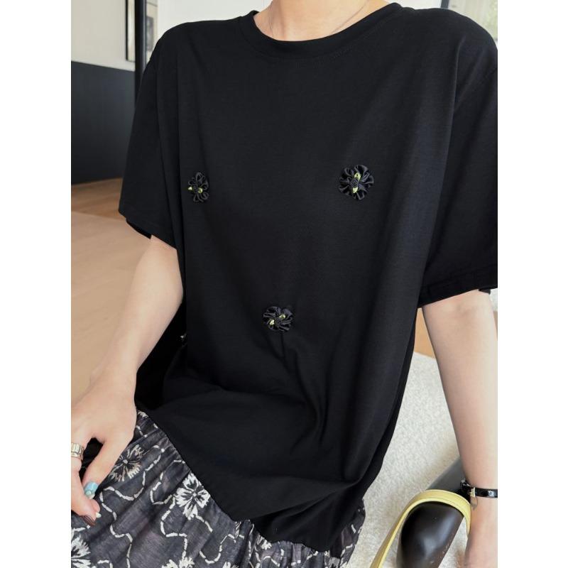 DIMANAF 2026 Plus Size New Dress Summer Women Beach Shirt Dress Black Floral Loose Casual Long Dresses O-Neck