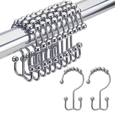 5PCS Aço Inoxidável Cortina de Banho Rollerball Ganchos Duplo Deslizamento Cortinas de Chuveiro Anéis Rack Antiderrapante Rolo Acessórios de Banheiro