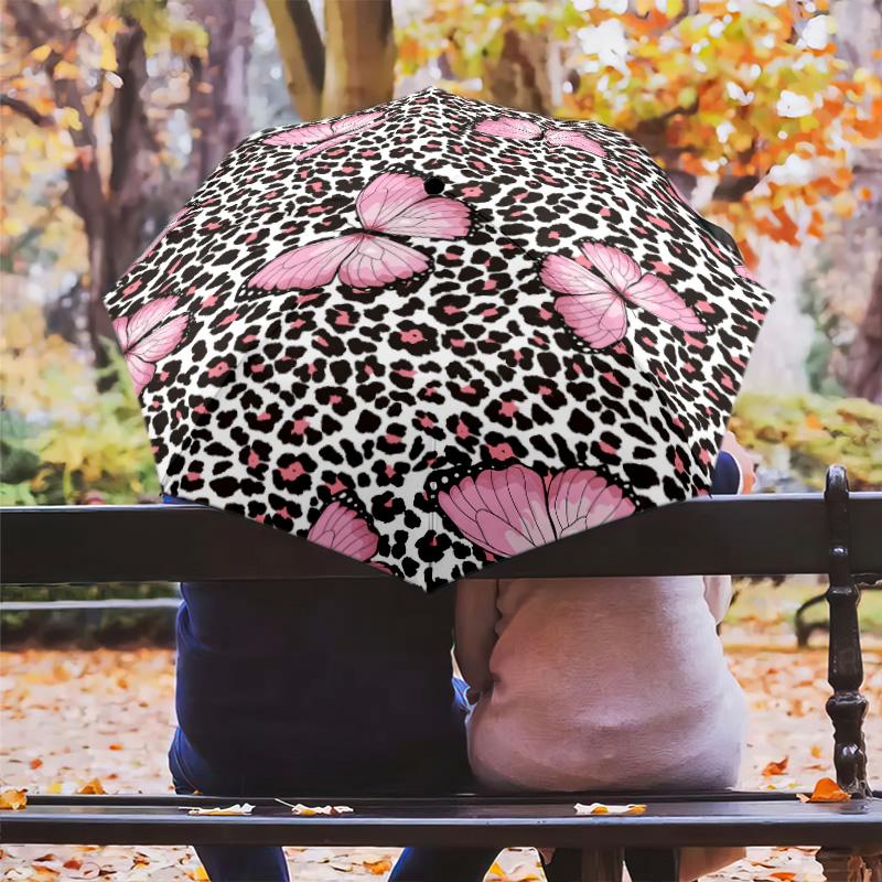 1ks Barevný vzor leopardí kůže Skládací deštník Přenosný Železná konstrukce Kostra s otvory Venkovní Domácí deštník