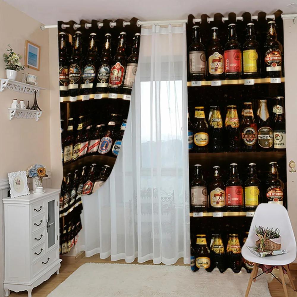 Shade Curtain 3D Fashion Wine Cabinet Curtains For Living Room 2 Elegant Pieces, Shading Window Curtain For Bedroom Decor