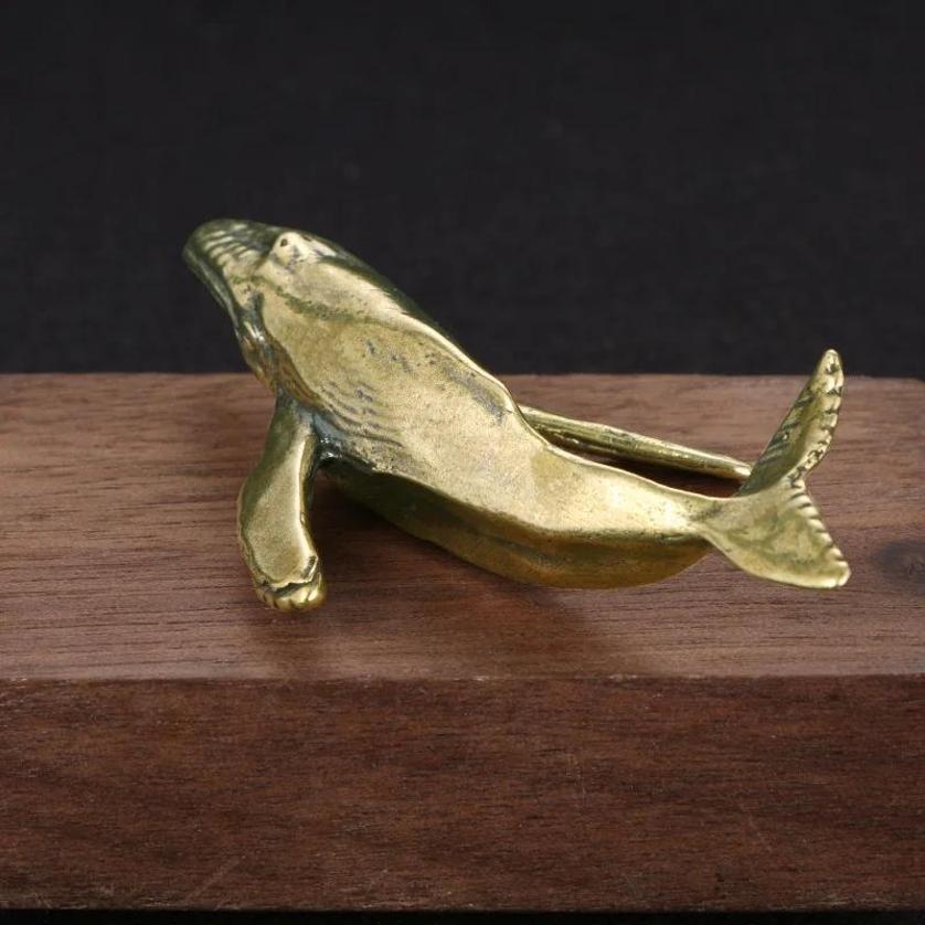 New Solid Brass Whale Figurines Vintage Sea Animal Small Statue Desktop Office Decor Crafts Accessories Ornaments Child Gift