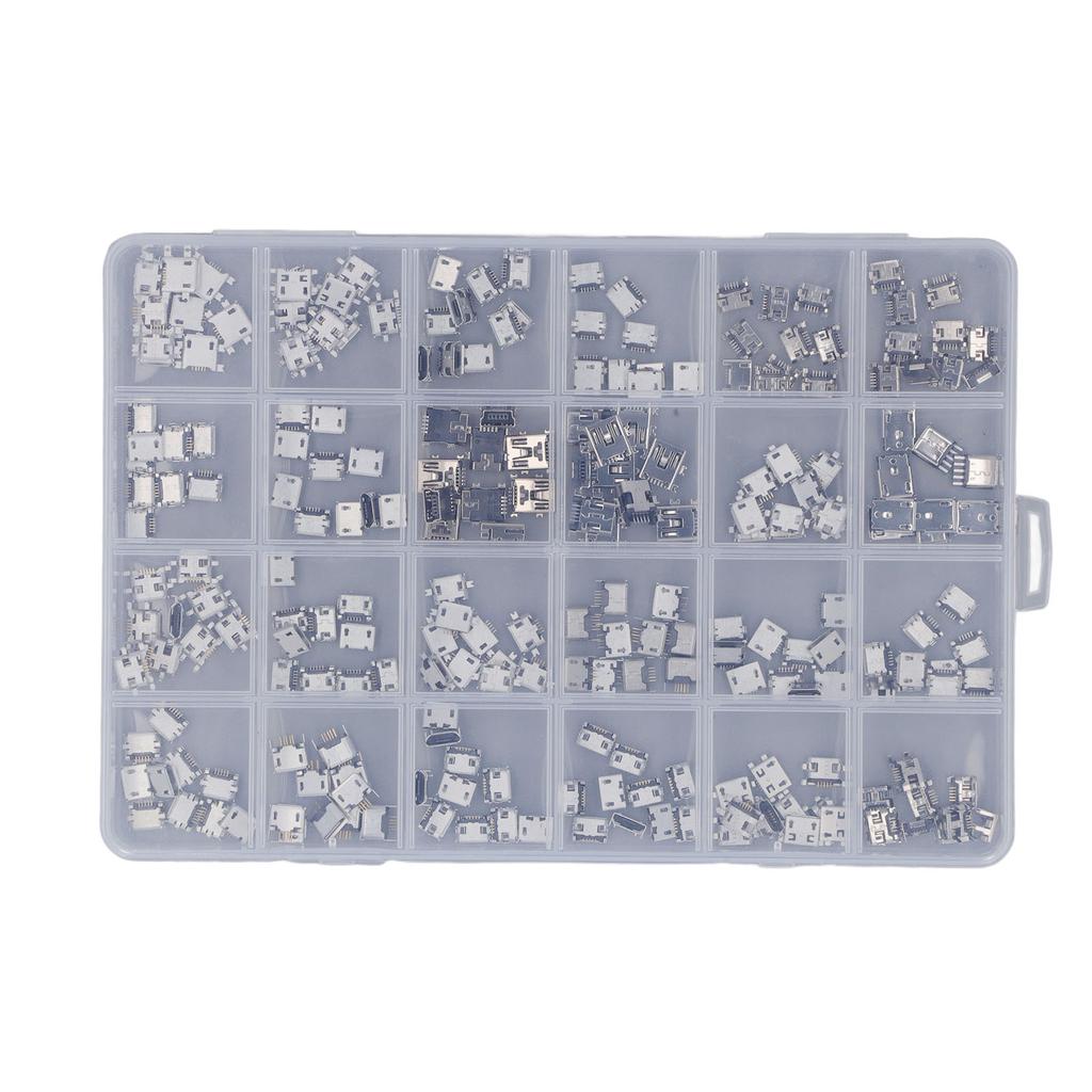 240 Pcs Micro USB Connector Set Stainless Steel Single Row USB Female Port Socket Connectors