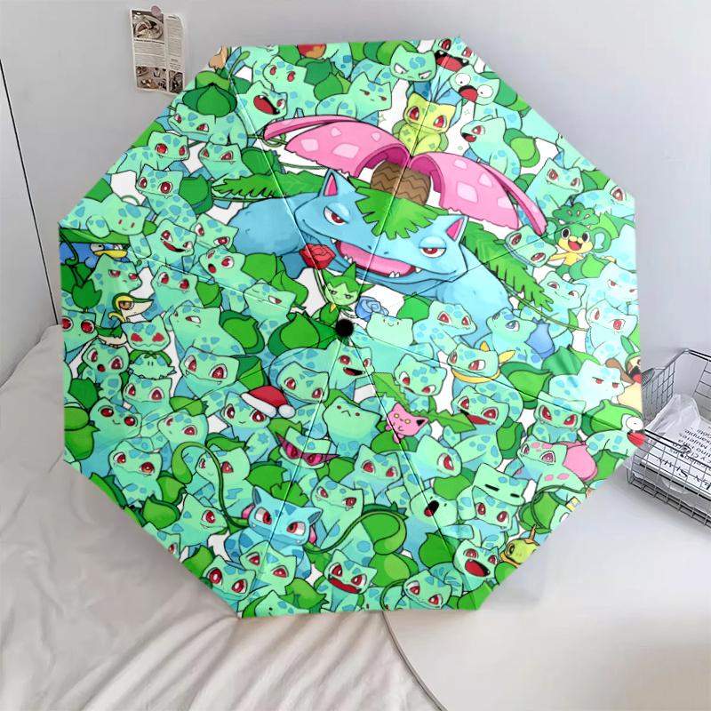 Bulbasaur pattern, automatic folding umbrella, portable and foldable design, 8 ribs, a Christmas or birthday gift.
