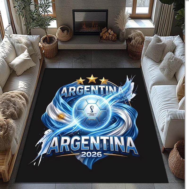 Tappeto in Flanella Stampato Squadra Nazionale di Calcio Argentina Antiscivolo Morbido Poliestere Tappeto per Pavimento Tappetino Decorativo per Interni per Camera da Letto Soggiorno Divano