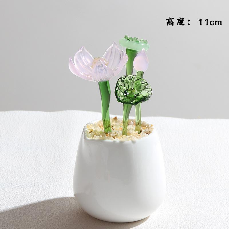 Handmade Glass Blown Cactus Cute Crystal Art Cactus Statue Collection Desk Desktop Simulation Plant Decoration