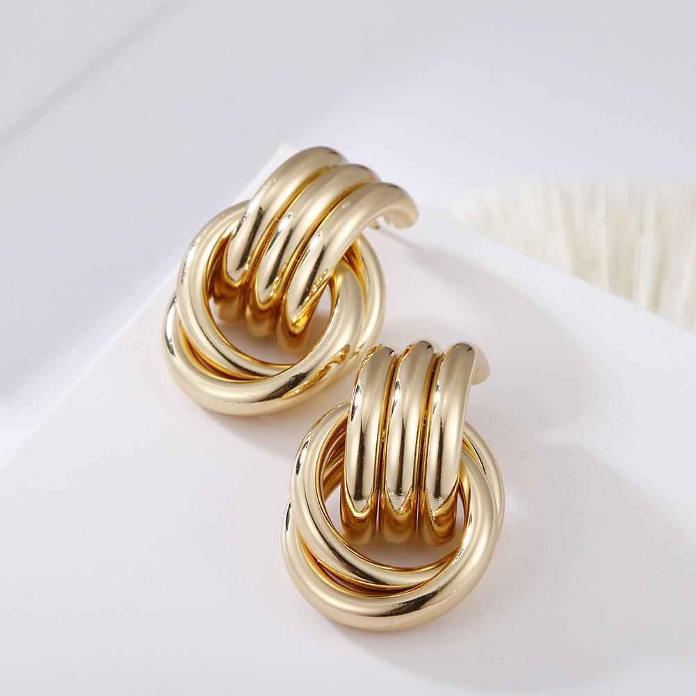 Gold-Tone Geometric Twist Earrings: Fashionable and Versatile Multi-Layer Braided Earrings for Women.