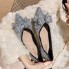 Fashion Rhinestone Beading Bowknot flat shoes woman pointed toe bling crystal wedding shoes female ballet flats moccasins big size 43