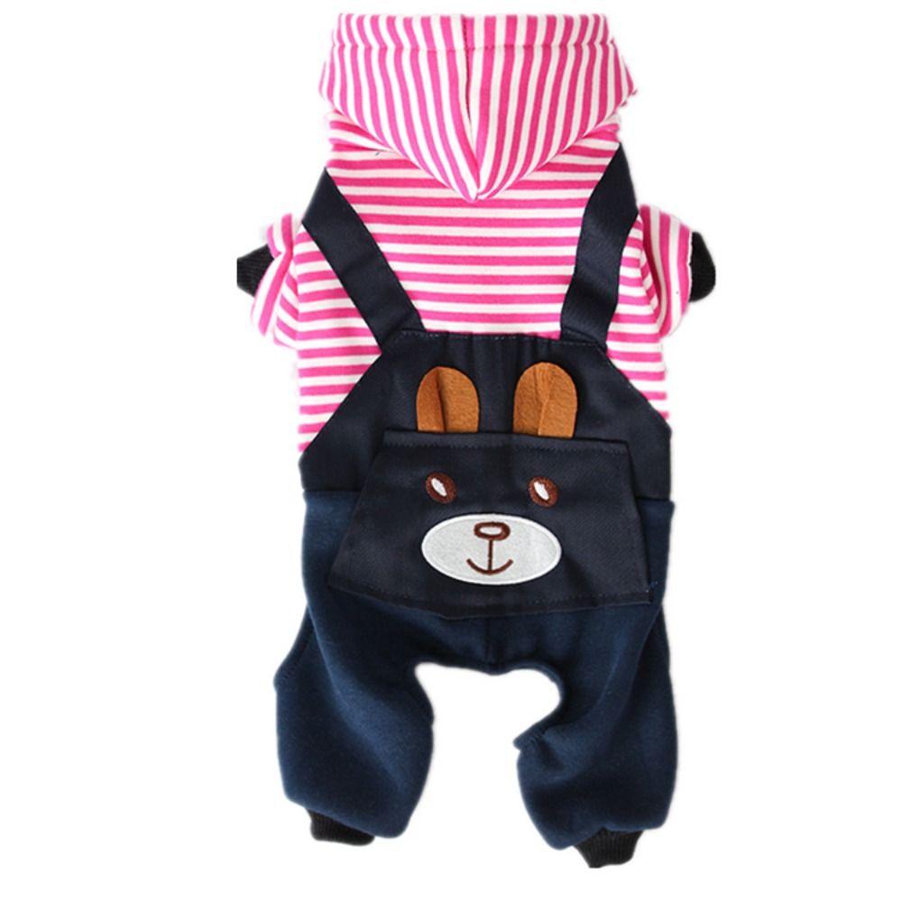 Casual Cartoon Bear Printed Puppy Cat Clothing Thickened Warm Dog Pullover Hoodie Striped Jumpsuit Cat Sweatshirt Small Dogs