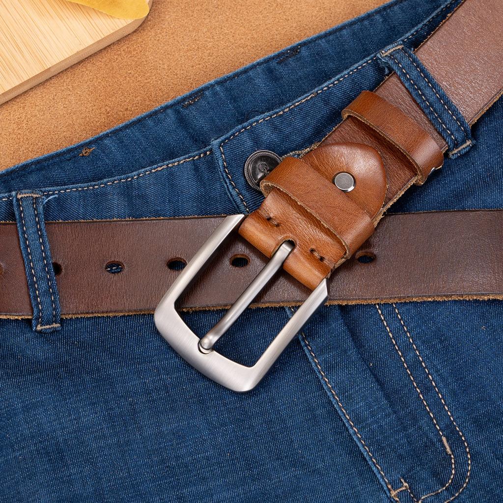 Belt Retro First Layer Cowhide Genuine Leather Versatile Tree Paste Leather Pin Buckle Belt Middle-Aged And Young Men'S Belt
