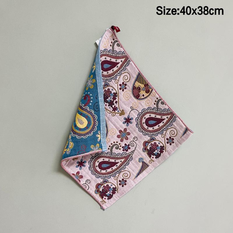 4 Layer 38X40Cm Cotton Yarn Decorative Pure Cotton Dish Cloth Quick Dry Tea Towel Retro Floral Hand Towel Home Restaurant