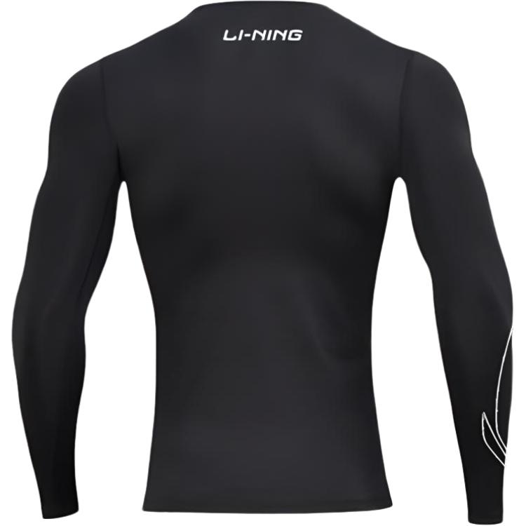 Li-Ning Solid Color Logo Quick-Dry Compression Long Sleeve Training Fitness Shirt Men tops Black AUDSB71-2