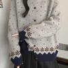 Plus Size Korean Style Blue Jacquard Cardigan Sweater for Women, Autumn/Winter Knitwear Top