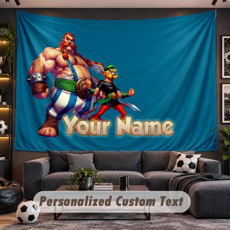 Wall Hanging Tapestry Custom NameAsterix & Obelix Pattern Personalized Printed Fabric Wall Decor