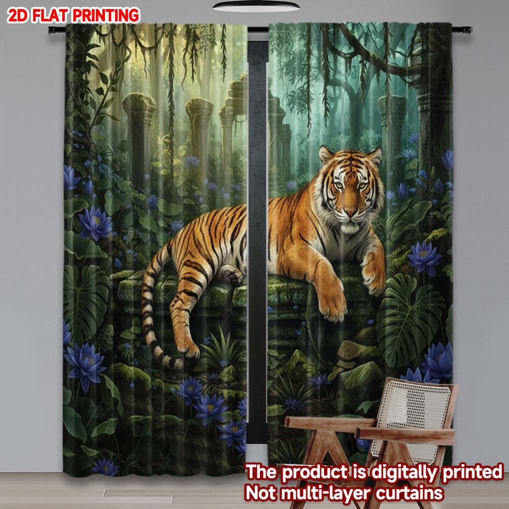 

Flat Printing Happy Valentine Day Window Curtains Leopard Rainforest Digital Printed Polyester Drapes Holiday Curtain Set Of 2 Made Washable W100*H70(CM)-Rod Pocket&1PCS