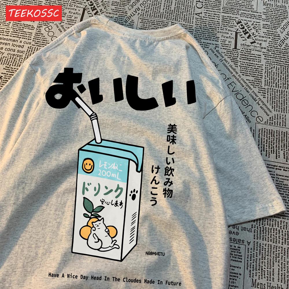 Niedliches Japanisches Katzenmuster Übergroßes T-Shirt Damen Herren Kurzarm Locker Lässiges T-Shirt Streetwear Oberteile Baumwolle Harajuku Kleidung