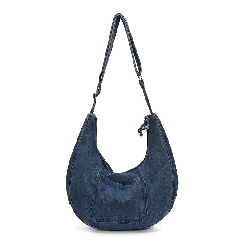 Denim messenger bag men's and women's large-capacity literary and retro dumpling bag lazy style versatile simple commuter shoulder bag