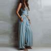Wind Vertical Stripe Casual Vest Top Wide-leg Pants Set