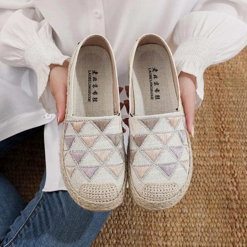 Processing custom summer old Beijing cloth shoes soft sole non-slip fashion versatile one-pedal fisherman casual women's shoes plaid