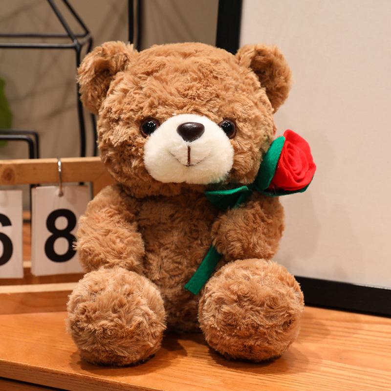 23cm Sitting Cartoon Love Rose Hat Bear Plush Toy Stuffed Valentine s Day Rose Animal Say Love Holding Red Heart Girlfriend Gift 23cm