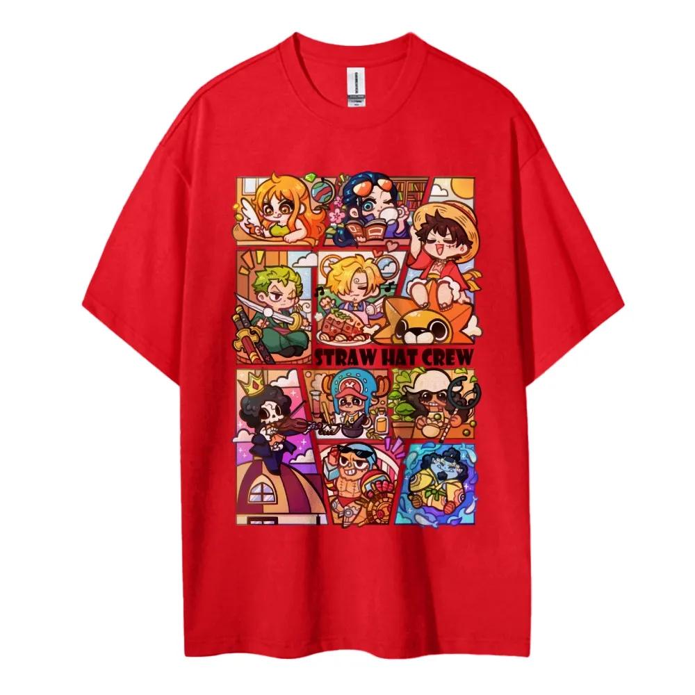 One Piece Cotton Unisex Round Neck Anime TShirt  Mens and Womens Summer New Fashion Breathable Unisex Round Neck TShirt