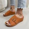 Fashion 2025 Summer Plus Size Women's Open Toe Slippers Outdoor Casual Round Toe Buckle Wedges Sandals for Comfortable Daily Slippers