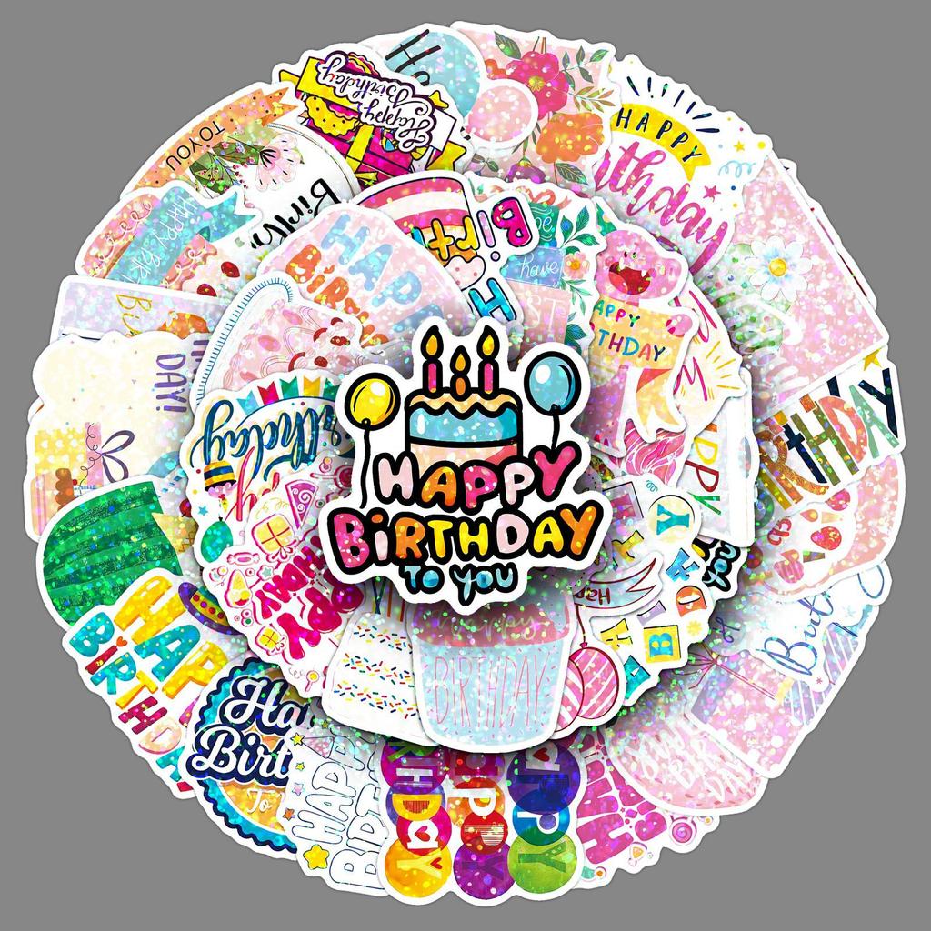 50 Happy Birthday Flash Point Laser Creative Waterproof Decorative Handbook Stickers