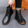 Men Handmade Leather Shoes Casual Hiking Boots Outdoor Black High Top Wide Palm Driving Shoes Large Size