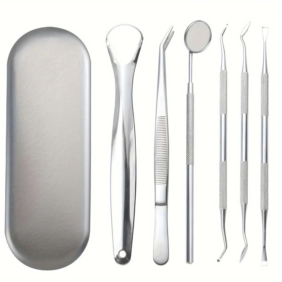 

6PCS Dental Care Kit - Stainless Steel Tongue Cleaner &Tooth Scraper Set for Tartar Plaque Removal,Oral Hygiene Tools for Adults