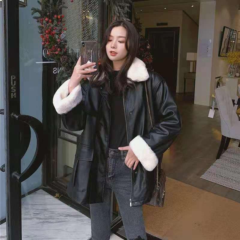 Lamb Fur Jacket Women's Winter New Loose Velvet Thickened Retro Pu Locomotive Clothing