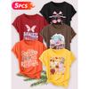 Five-piece set Elegant short-sleeved shirt for women Sunset Coast Print Round Neck Women's Short Sleeve Suitable for Spring and Summer Fashionable