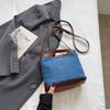 Denim Shoulder Bag Women Fashion Brown Leather Trim Crossbody Tote Bag Casual Everyday Small Handbag