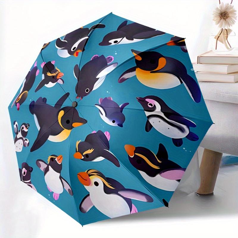1pc Penguin Party Automatic Folding Umbrella Portable Collapsible Design, 8-Rib Iron Frame, Durable Fabric, All-Season Casual Outdoor 176