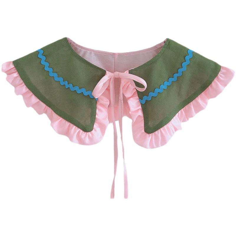 Elegant Plaid Shawl Fake Collar Women Lolita Doll Ruffle False Collar Shoulder Wrap Detachable Tie Clothing Accessories