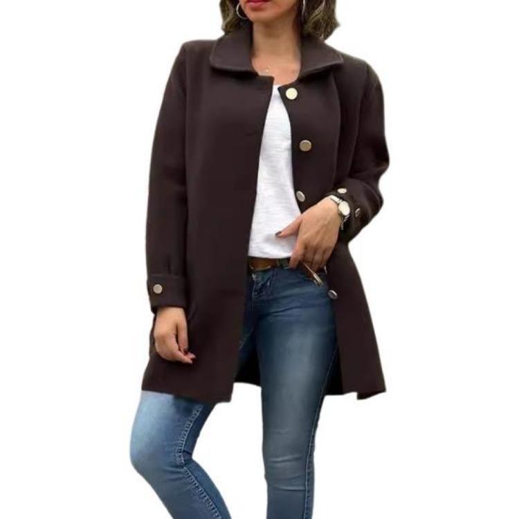 Women Solid Color Loose Single Breasted Cardigan Jacket Long Sleeve Turn Down Collar Spring Fall Coat For Dating