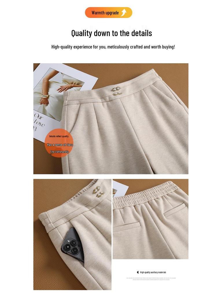 Women's 2025 Winter High-Waisted Woolen Silk Cotton Wide-Leg Pants: Loose, Warm, Drape, Hip-Covering Straight-Leg Design