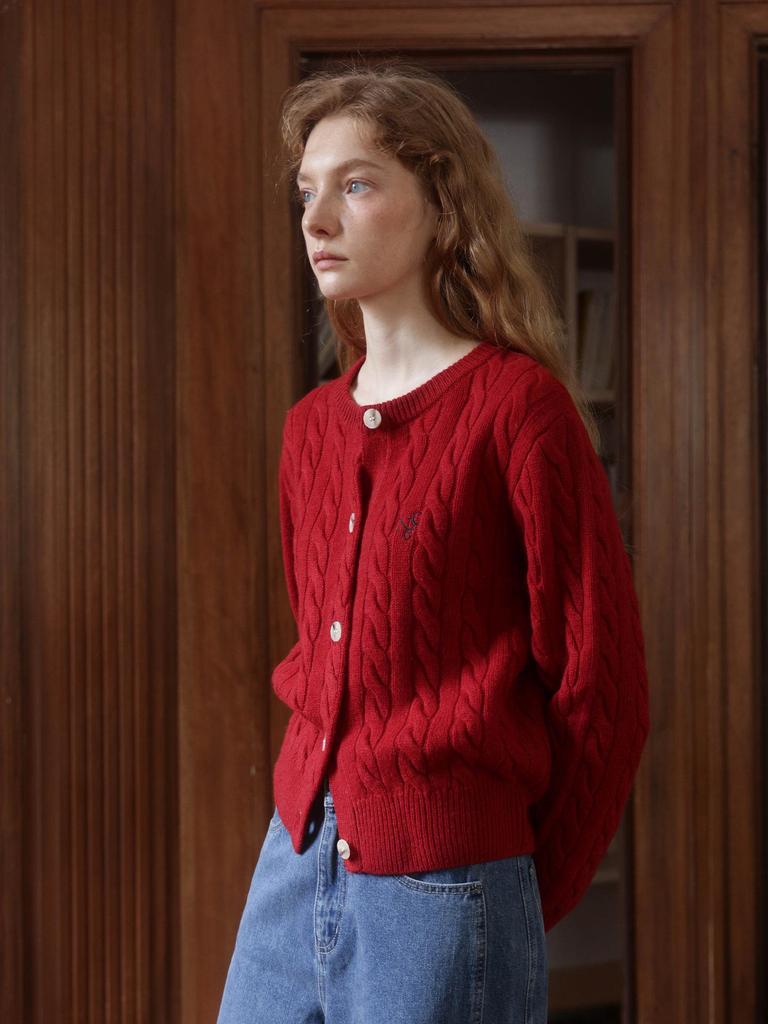 Nicepeople Australische Merinowolle Zopfmuster Rundhals Cardigan